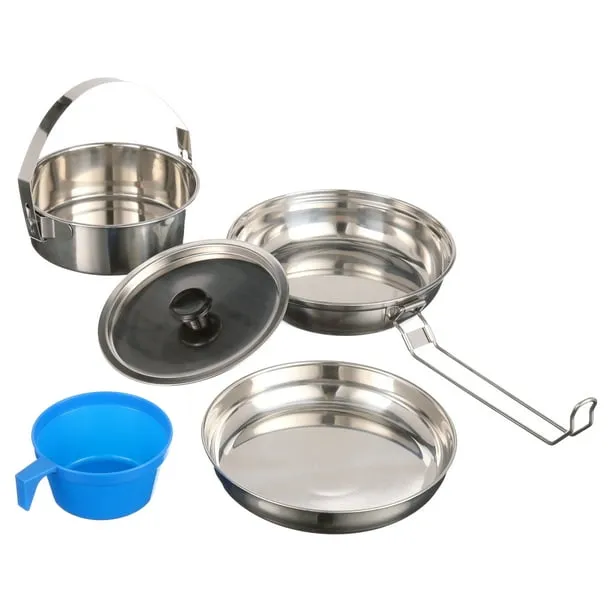 Ozark Trail 5-Piece Stainless Steel, Aluminum, and Plastic Space-Saving Cookware Camping Mess Kit