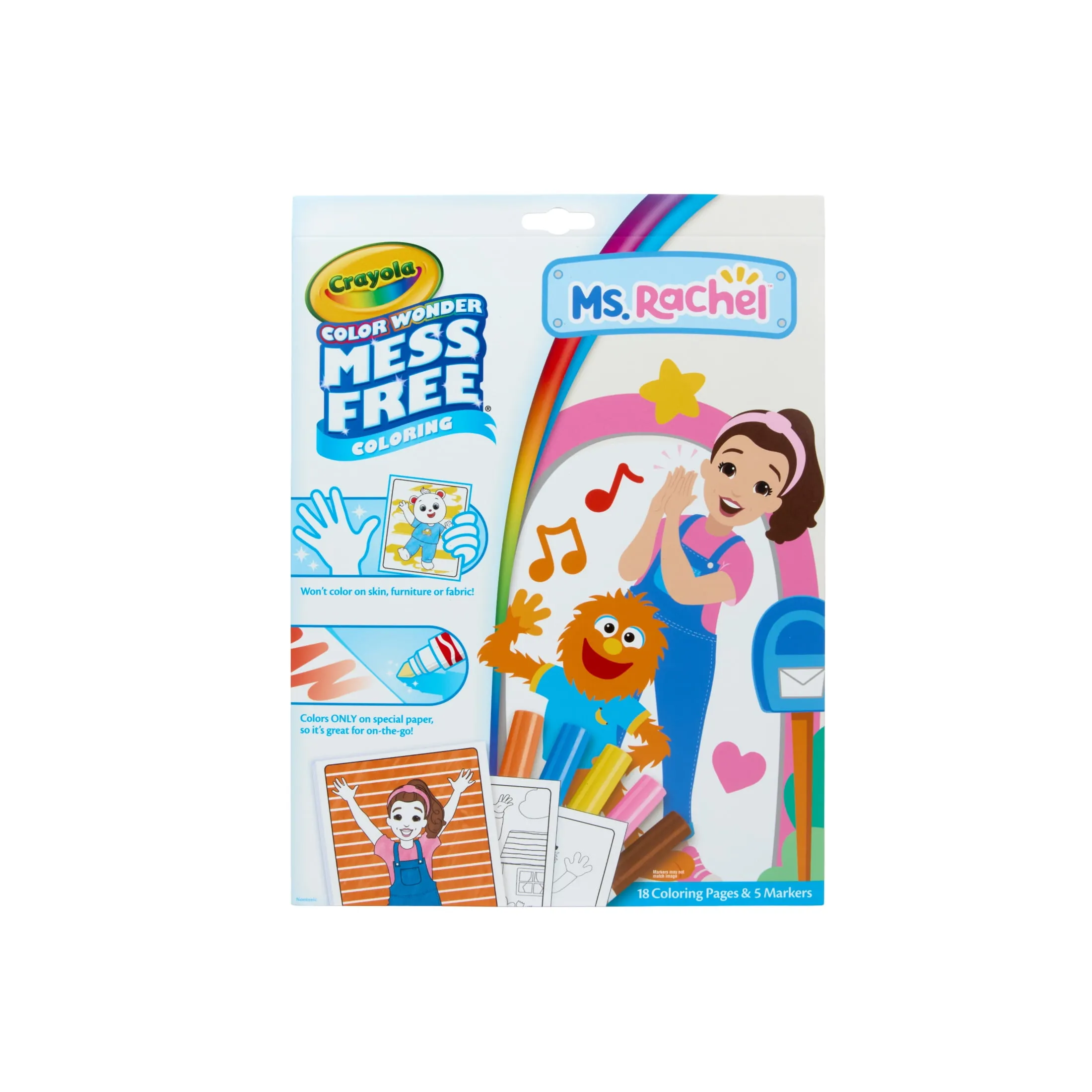 Crayola Color Wonder Ms. Rachel Mess Free Coloring Set, 18 Pages, With Markers, Travel Activities, Arts and Crafts, Gift
