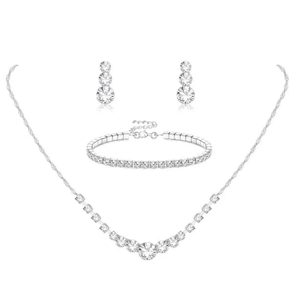 Silver Jewelry Set for Womenrhinestone Necklace