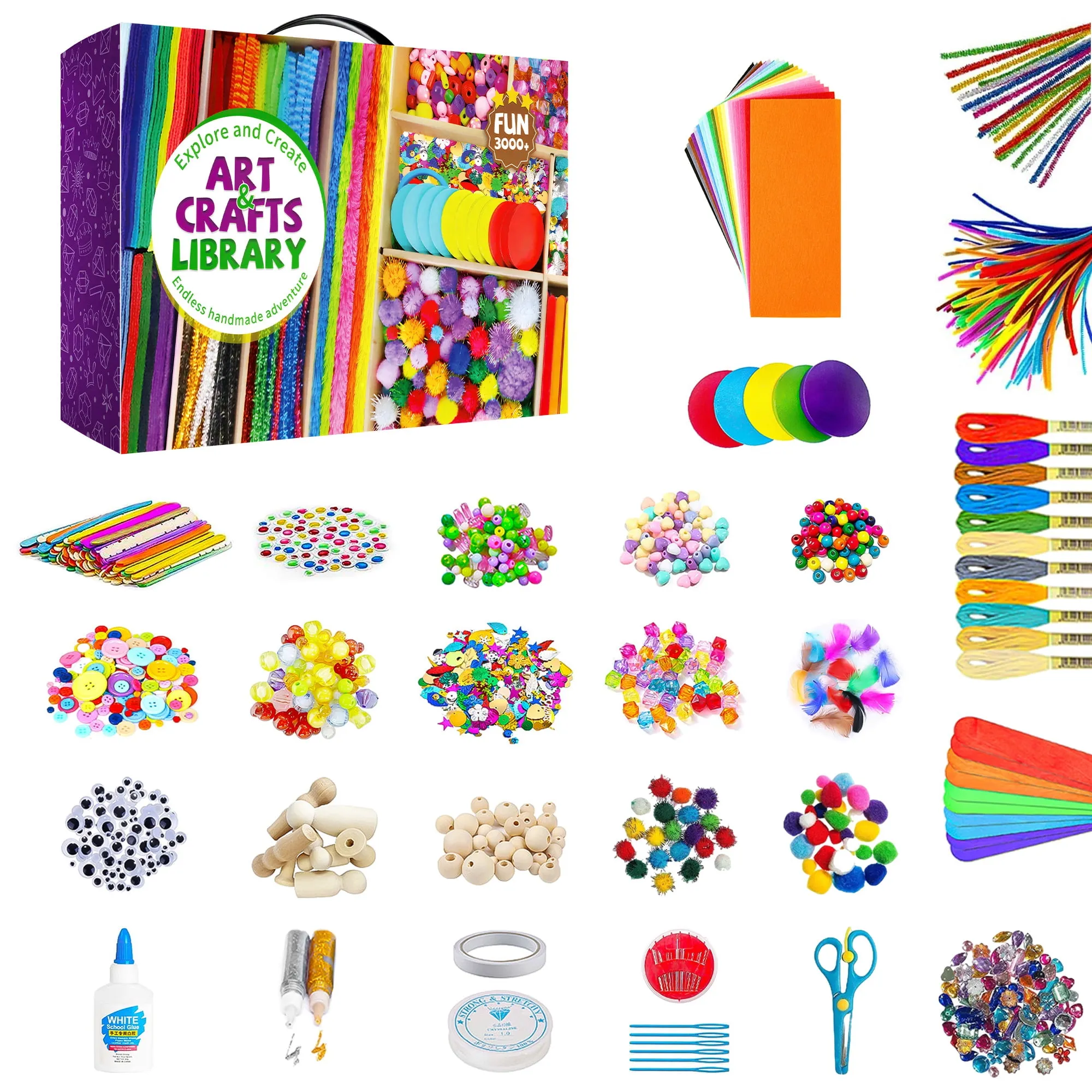 Arts & Crafts Supplies Kits & Materials Set for Kids, 3000+Pcs Arts and Crafts Supplies for Kids, DIY School Supplies Se