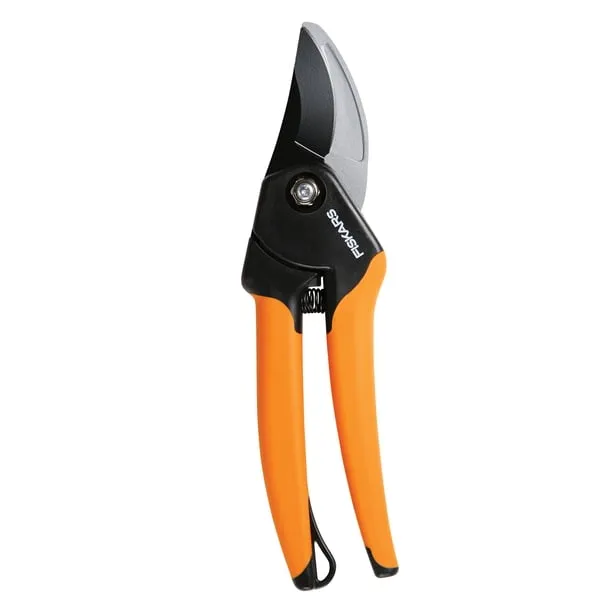Fiskars 5/8" Bypass Pruner Garden Tool with Steel Blade and Soft Grip Handle, Black and Orange