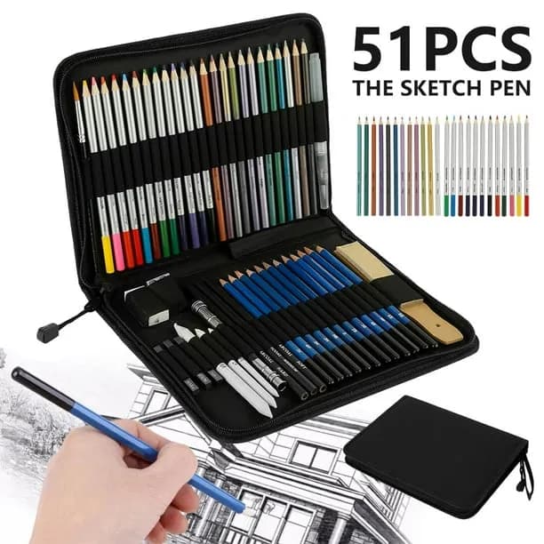 Keyohome 51Pcs Drawing Kit Wood Pencil Sketching Pencils Art Sketch Painting Supplies Complete Set of Art Pencils Arts S