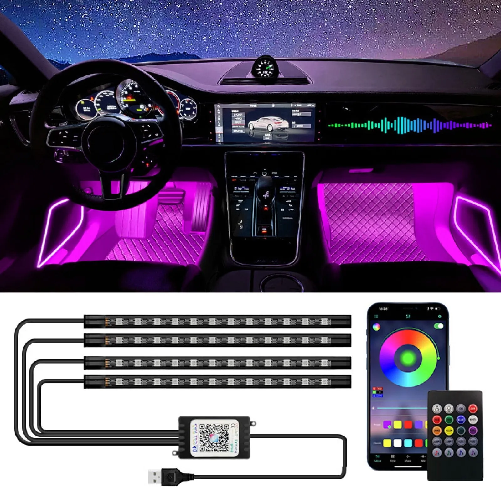 Pecham LED Interior Car Strip Lights Rgb Car Light