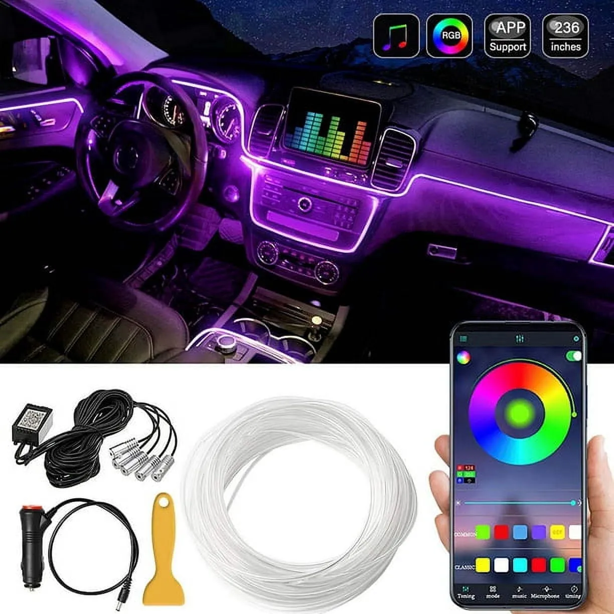 LED Car Interior Atmosphere Lights Strip 6M 5IN1
