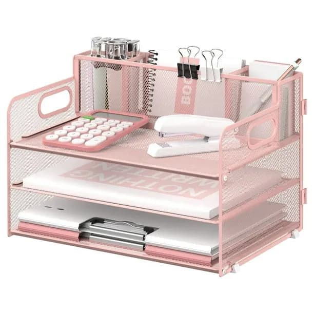 Intige 3 Tier Metal Mesh Desk Organizer with 3 Pen