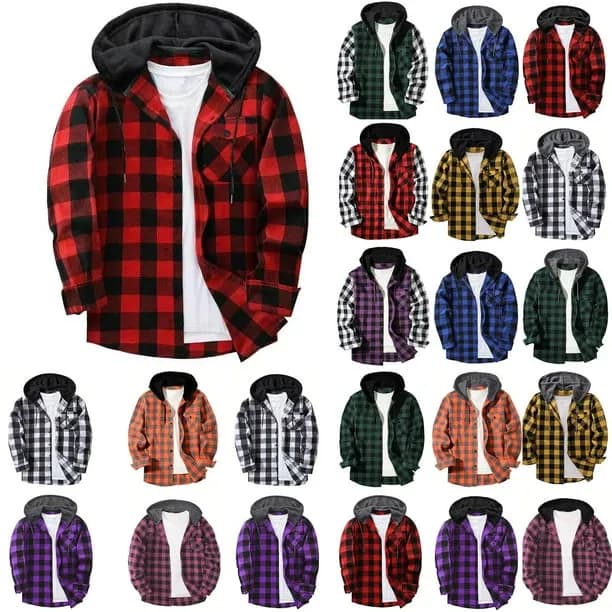 Mens Flannel Hoodie Shirts Casual Long Sleeve Hoodie Shirt Jacket for Men Button Down Flannel Plaid Shackets with Hood