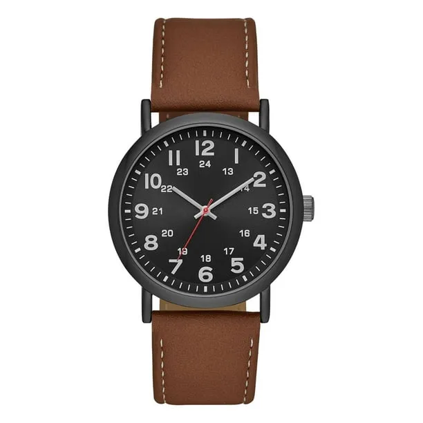 Men's Watch: Gunmetal Case, Black Easy Read Dial, Cognac Vegan Leather Band (FMDOGE009)