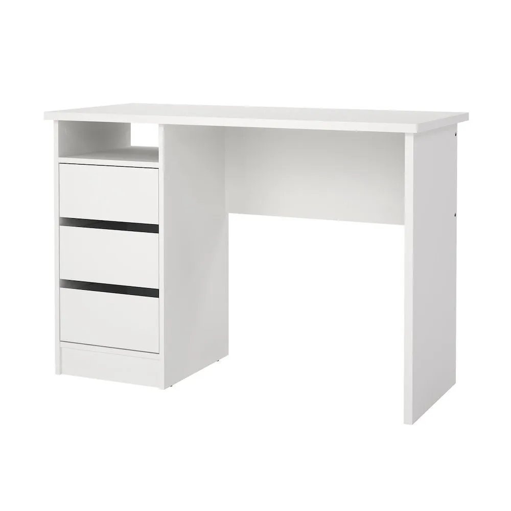 FurniFact White Computer Desk with 3 Drawers and Open Shelf for Home Office