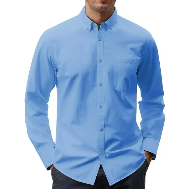 Long Sleeve Men's Dress Shirts Casual Solid Shirts