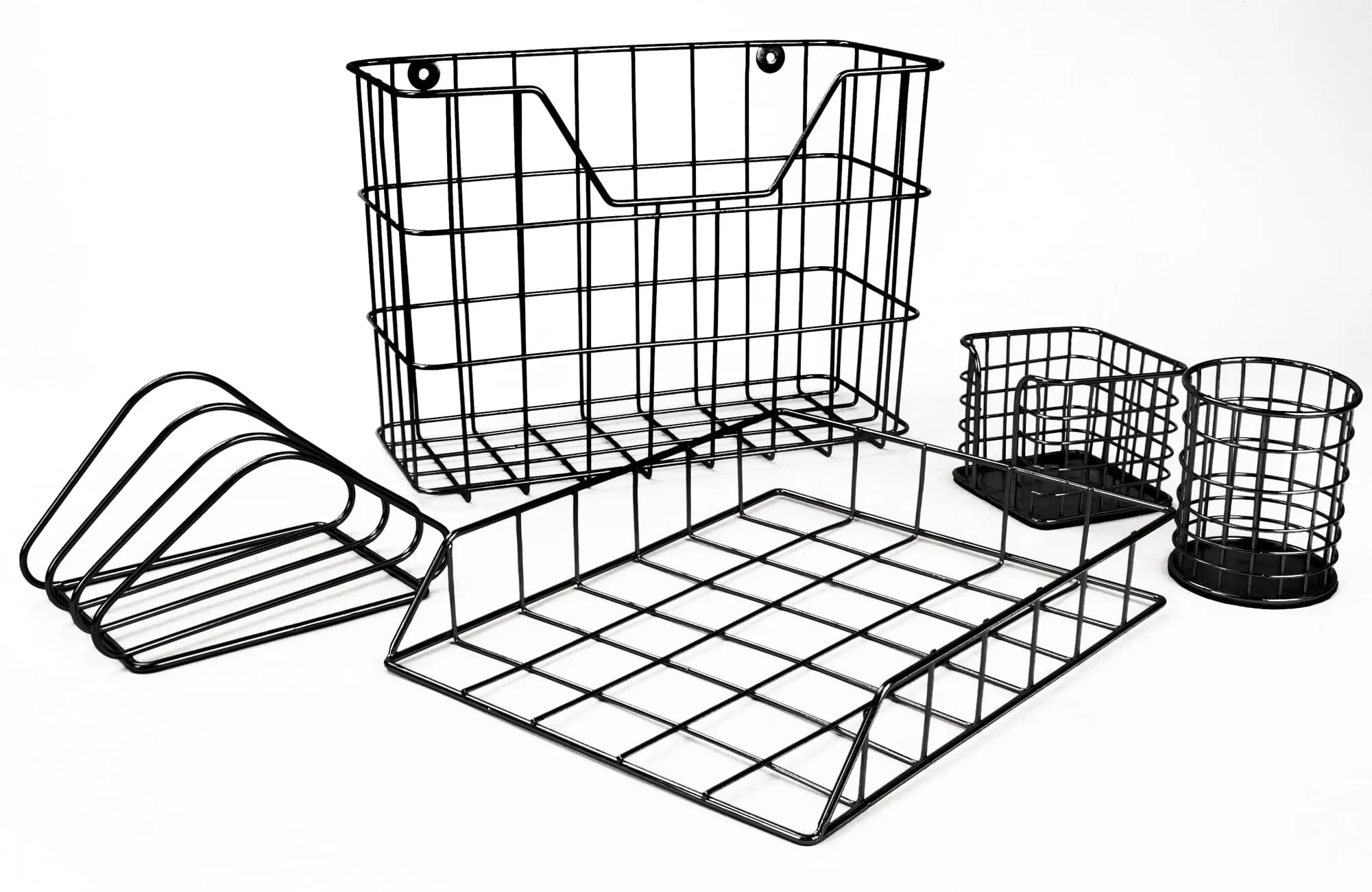 Wire Metal 5 in 1 Desk Organizer Set, Black