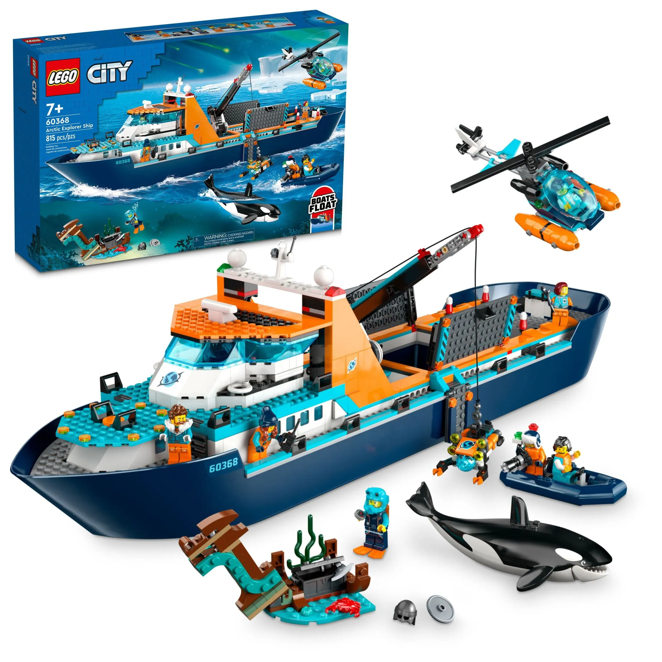 LEGO City Arctic Explorer Ship 60368 Building Toy Set, Fun Toy Gift for 7 year old Boys and Girls, with a Floatable Boat