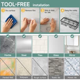 Ophanie Adhesive Shower Caddy 6 Pack Large - Thumbnail 8