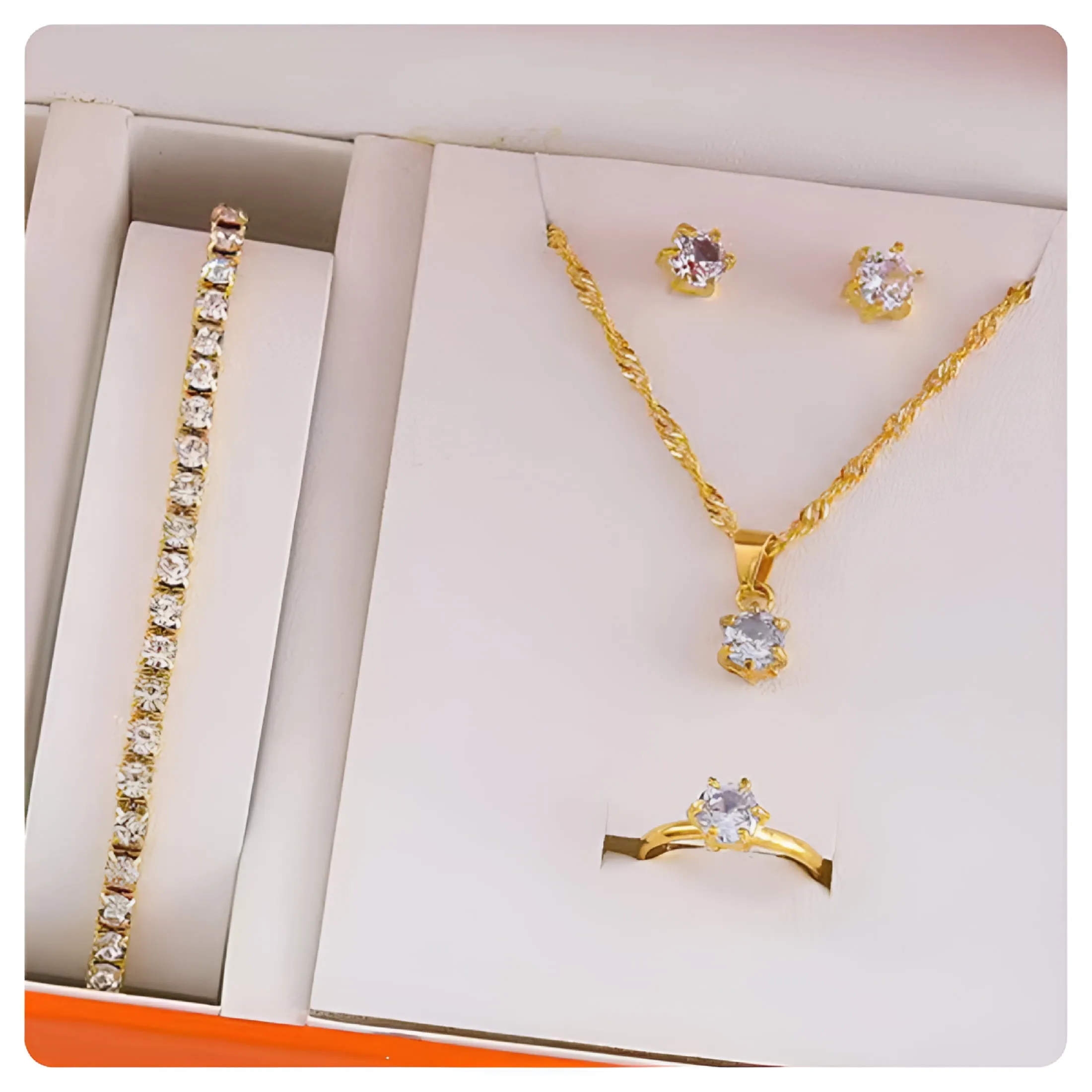 5Pcs Elegant Crystal Delicate Jewelry Sets for Women Necklace Earrings Ring Bracelet Jewelry