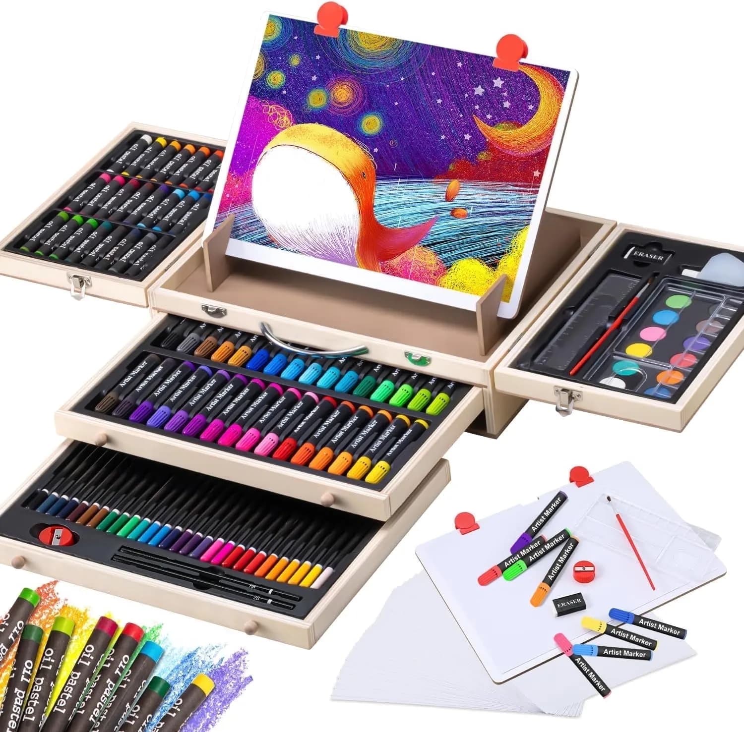 137 Pcs Art Supplies Wooden Art Set Crafts Kit