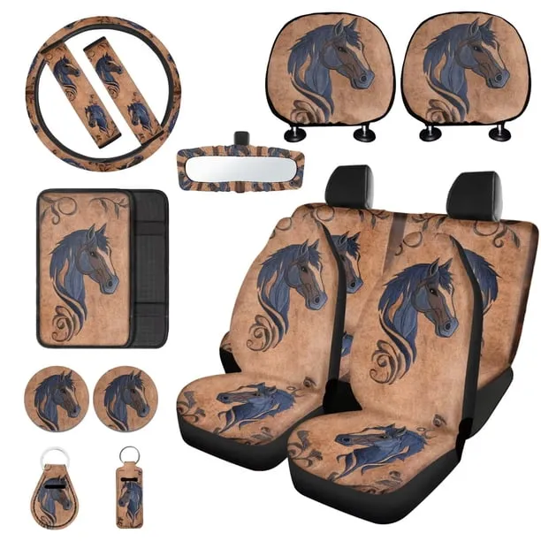 Ledback Horse Print Car Seat Covers Set of 15 Car