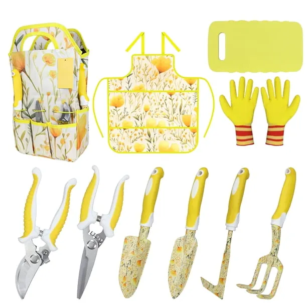 Zuext Yellow Garden Tool Sets 10 Piece Heavy Duty