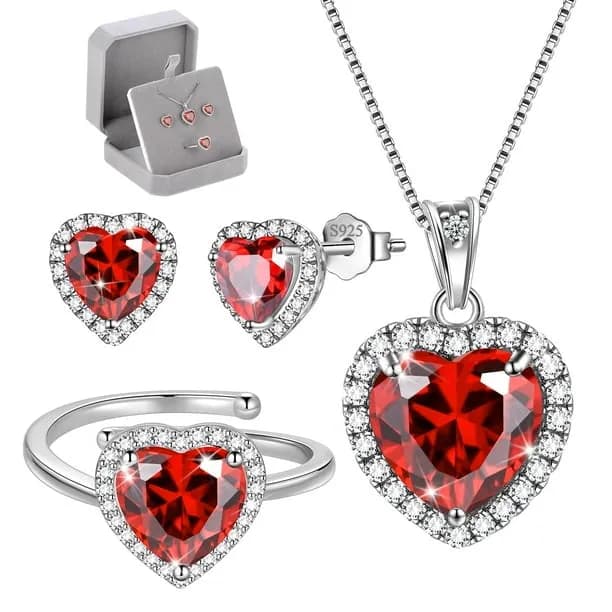 Heart Jewelry Set for Women Necklace Earrings Ring