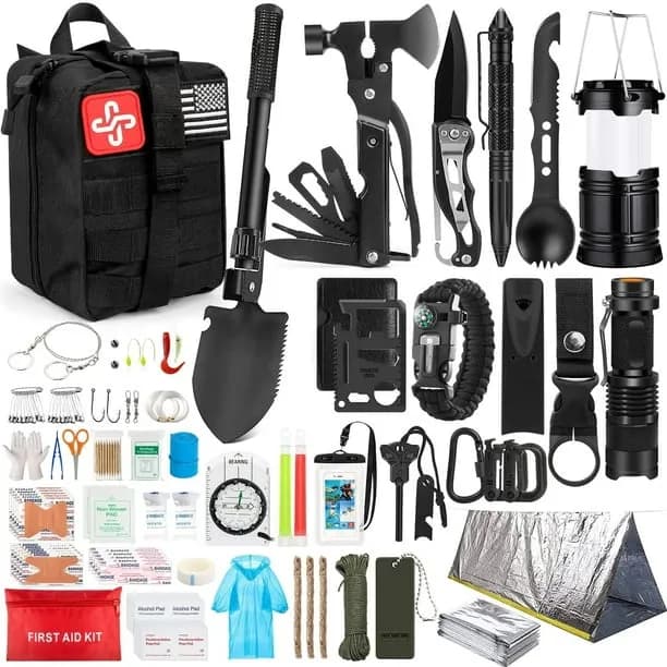 KAQINU Survival Kit 250 Pcs with Molle System Compatible Bag,Emergency Tent,Flashlight and more Great Gift for Men