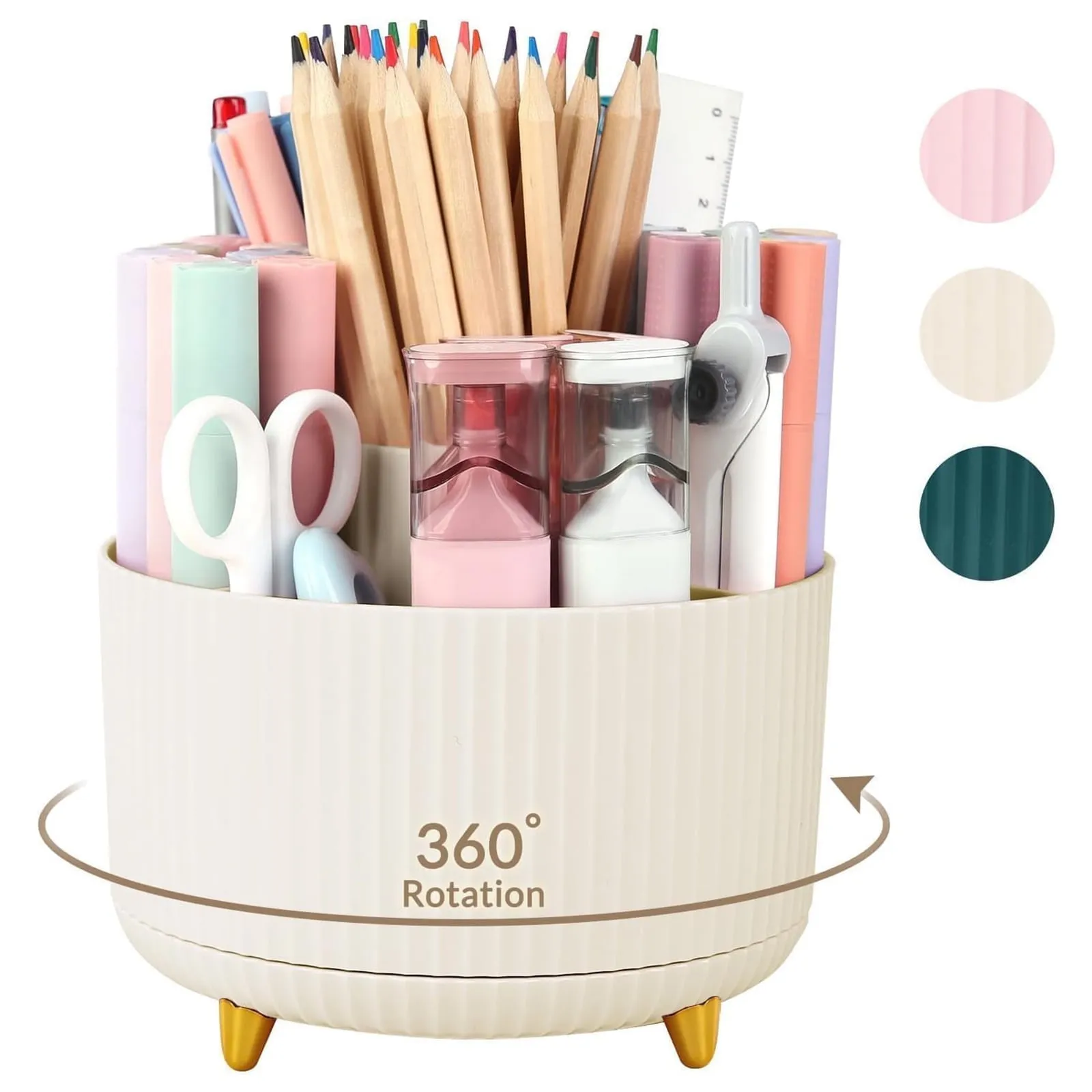 360 Rotating Plastic Desk Pen Organizer with 5