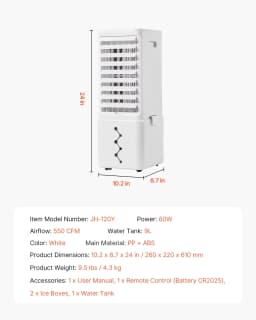 Vevor Portable Air Conditioner 9L 550 Cfm Swamp - Thumbnail 7