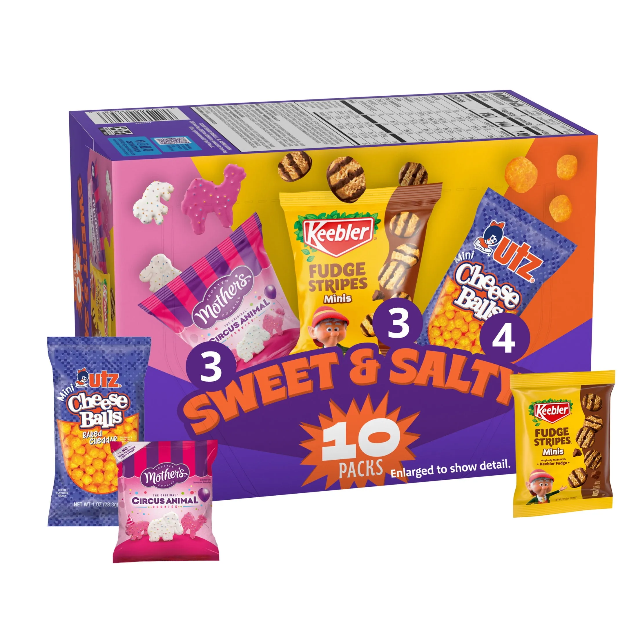 Keebler Sweet & Salty Variety Pack, 10-Count Box, Mothers Circus, Keebler Fudge Stripes, and Utz Cheese Balls, 10 oz
