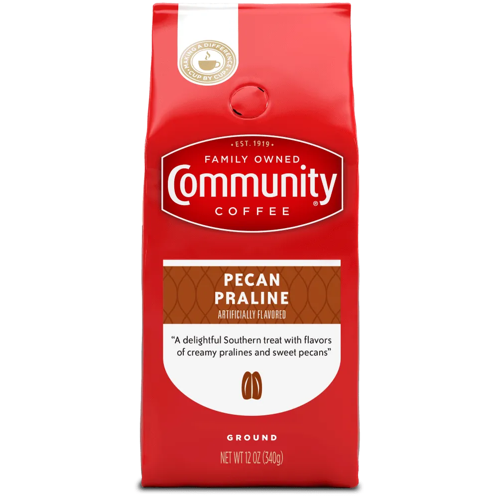 Community Coffee Pecan Praline Medium Roast Ground 12 oz Gable Top