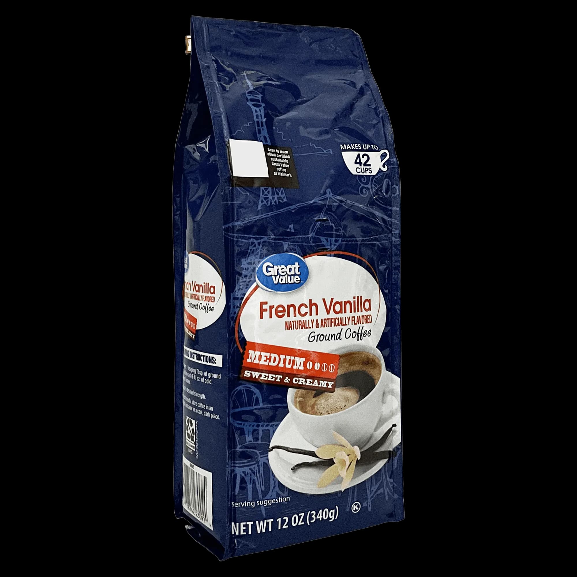 Great Value French Vanilla Medium Roast Ground Coffee, 12 oz Bag