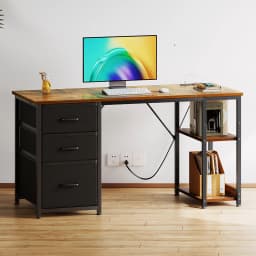 51 Inch Computer Desk with File Drawers & USB Power Outlets- Reversible Home Office Desk with Storage Shelves, Work from Home, Writing Table for Bedroom, Vintage - Thumbnail 8