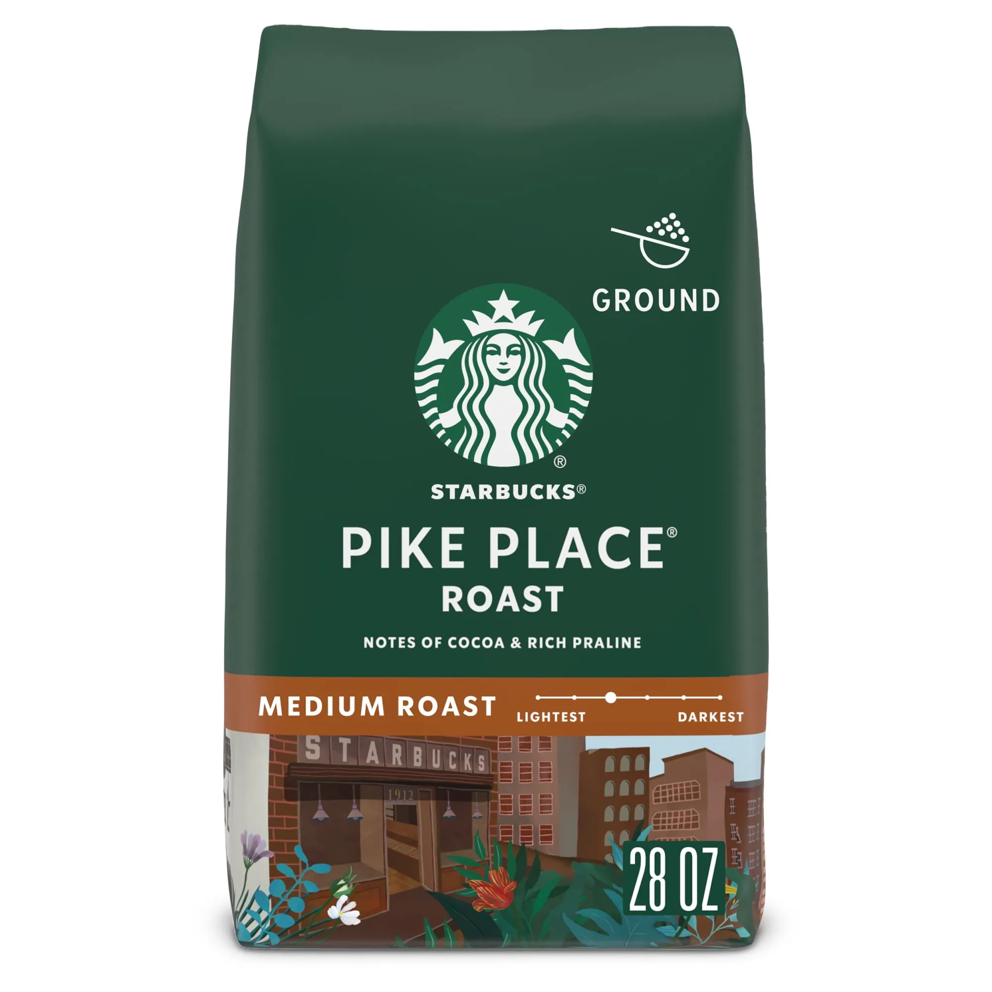Starbucks Pike Place Roast, Ground Coffee, Medium Roast Hot or Iced Coffee, 28 oz