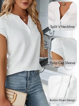 Vdj Women Dressy Tops Summer Petal Short Sleeve V - Thumbnail 3