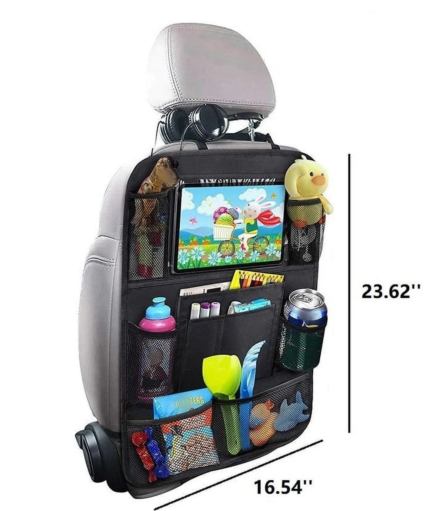 Car Backseat Organizer Bag with Touch Screen Tablet Holder 10 Storage Pockets Seat Back Protector Kick Mats Water Resist