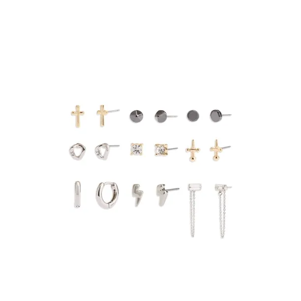 Women's Fashion Tri Tone Stud and Baguette Swag