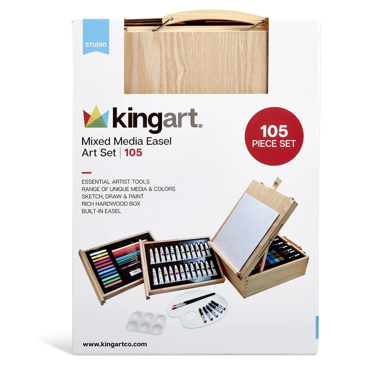 KINGART 105-Piece Mixed Media Art Set with Tabletop Easel Art Painting & Drawing Kit for Beginners and Adults
