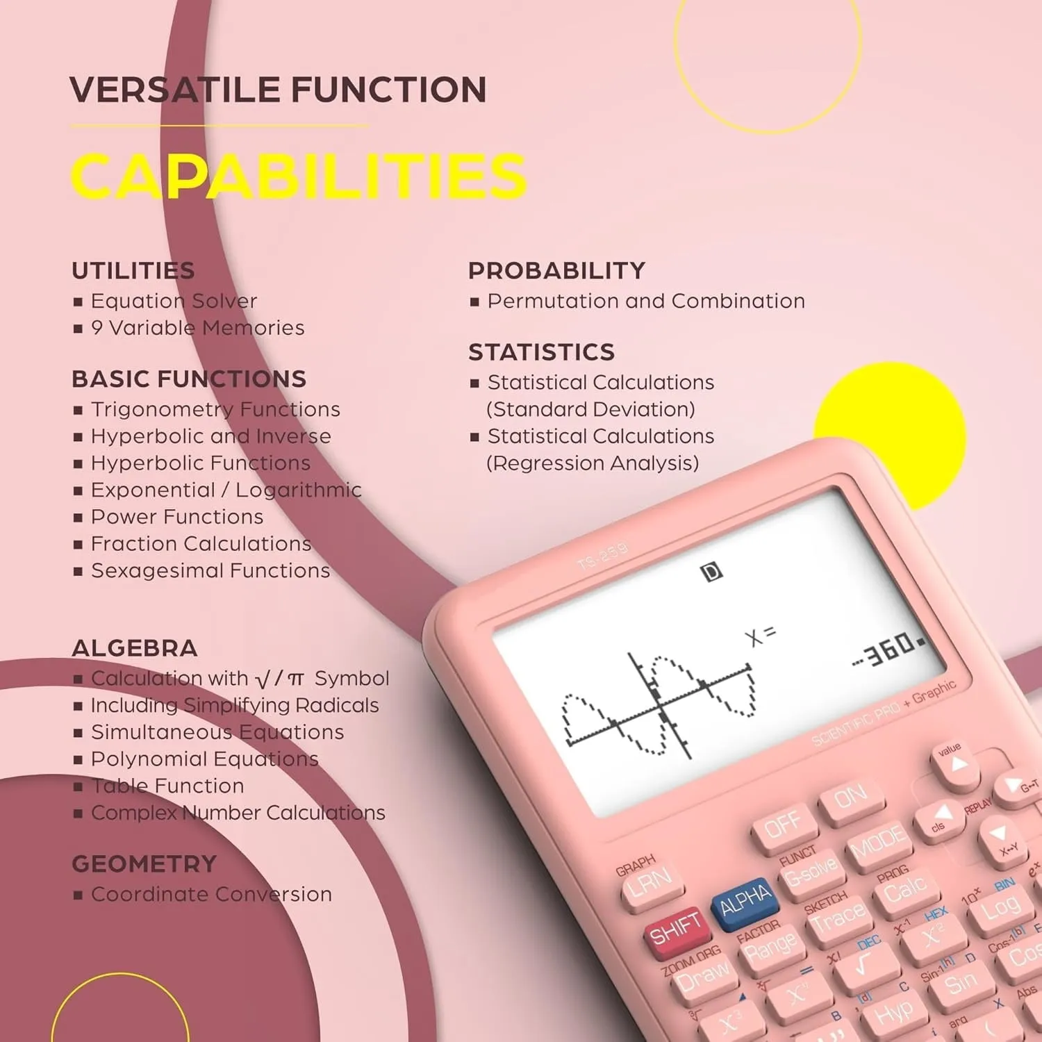 Scientific Calculator with Graphing Functions, Multiple Modes, 360 Functions, Large Screen, Intuitive Interface