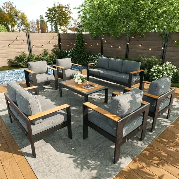 LayinSun Outdoor Aluminum Furniture Set with Coffee Table, Modern Patio Conversation Sets for Porch