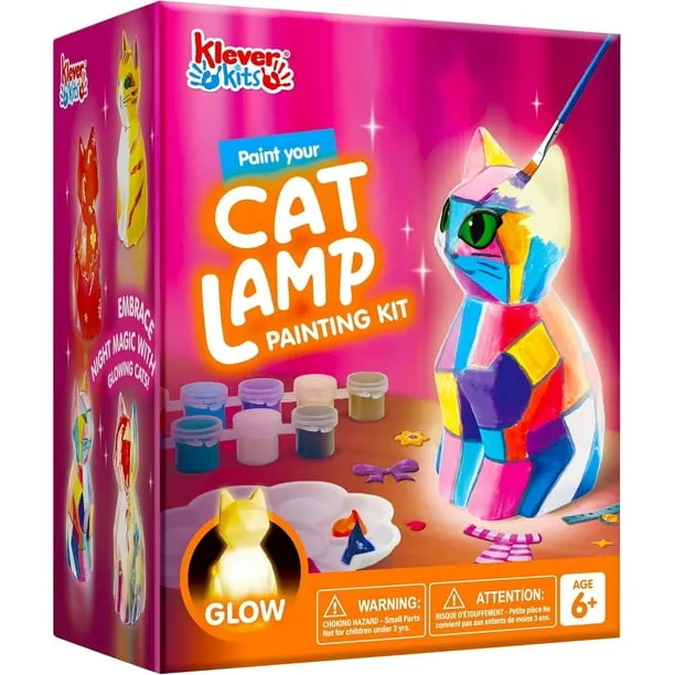 Klever Kits DIY Night Light Painting Crafts Kit, Cat Lamp Kit School Activities Art Supplies Birthday Gift for Girls Age