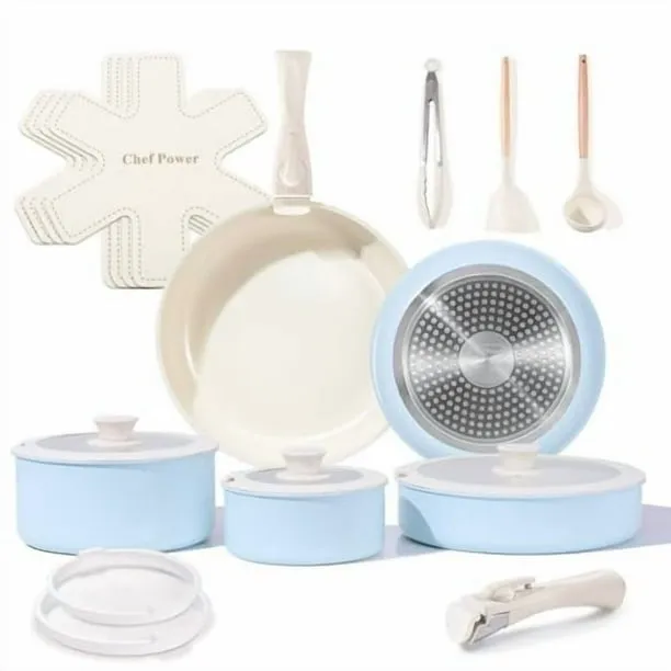 Chef Power 19pcs Pots and Pans Set, Nonstick Cookware Set, Ceramic Pan, Detachable Handle, RV Cookware Set, Induction Pa