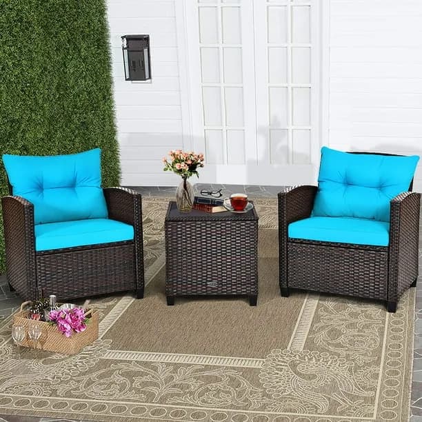 Costway 3PCS Patio Rattan Furniture Set Cushioned