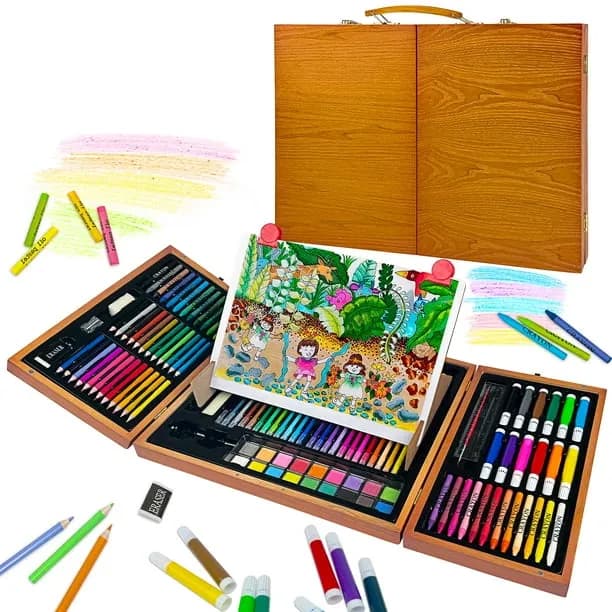 KINSPORY 172 Pack Painting Colouring Art Set, Art Supplies with Drawing Easel, Wooden Case Gift for Artist Beginners Kid