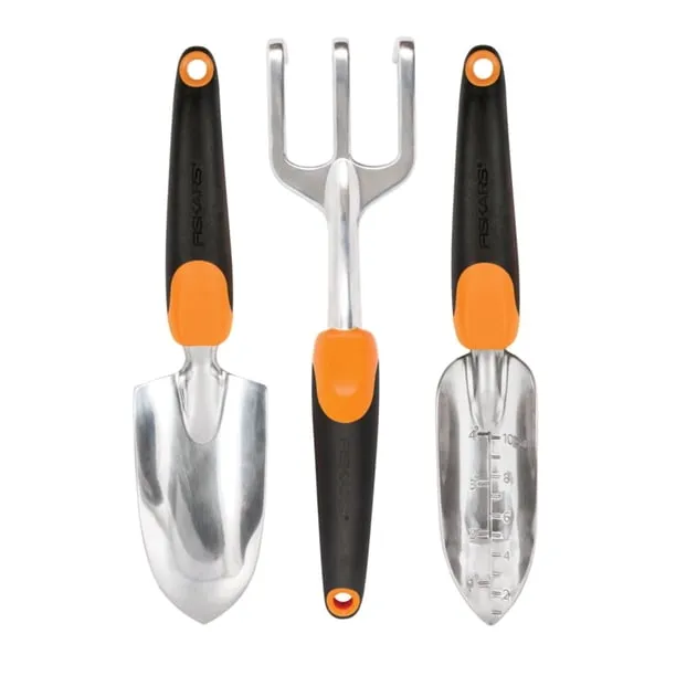 Fiskars 3-in-1 Gardening Tools - Trowel, Transplanter, Cultivator for Gardening - Lawn and Garden - Black/Orange
