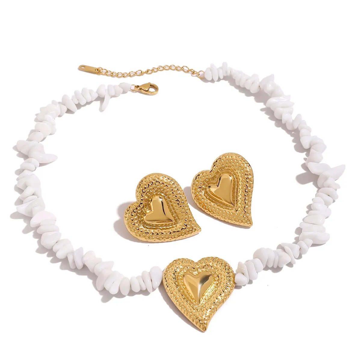Jewelry Sets for Women 18K Gold Plated Love Heart Necklace, Earrings & Bracelet Set Stainless Steel Gold Jewelry Set f