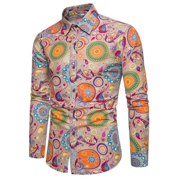 Men Casual Ethnic Retro Print Long Sleeved Fashion