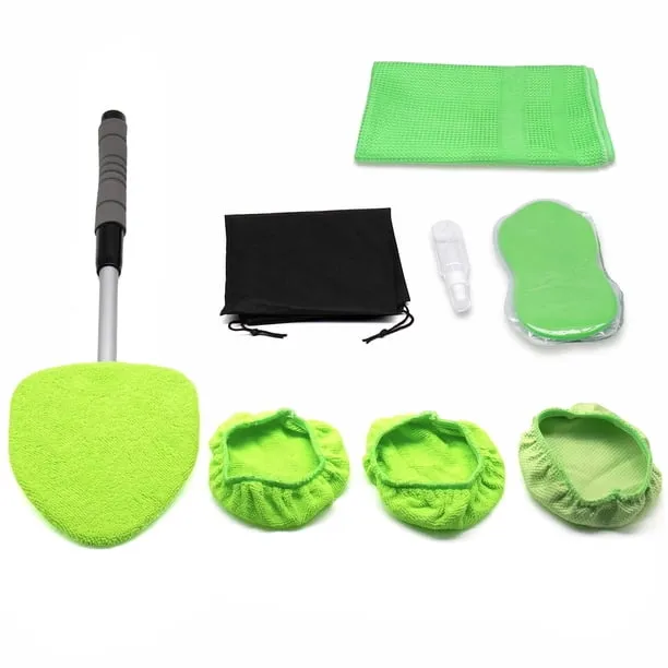 9 in 1 Window Cleaning Kit Car Interior Exterior Detailing Tool with Windshield Cleaner Extendable Handle 4 Microfiber P