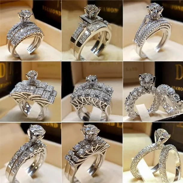 White Austrian Crystal Zircon Silver Plated Rings Jewelry Sets Love Rings for Women