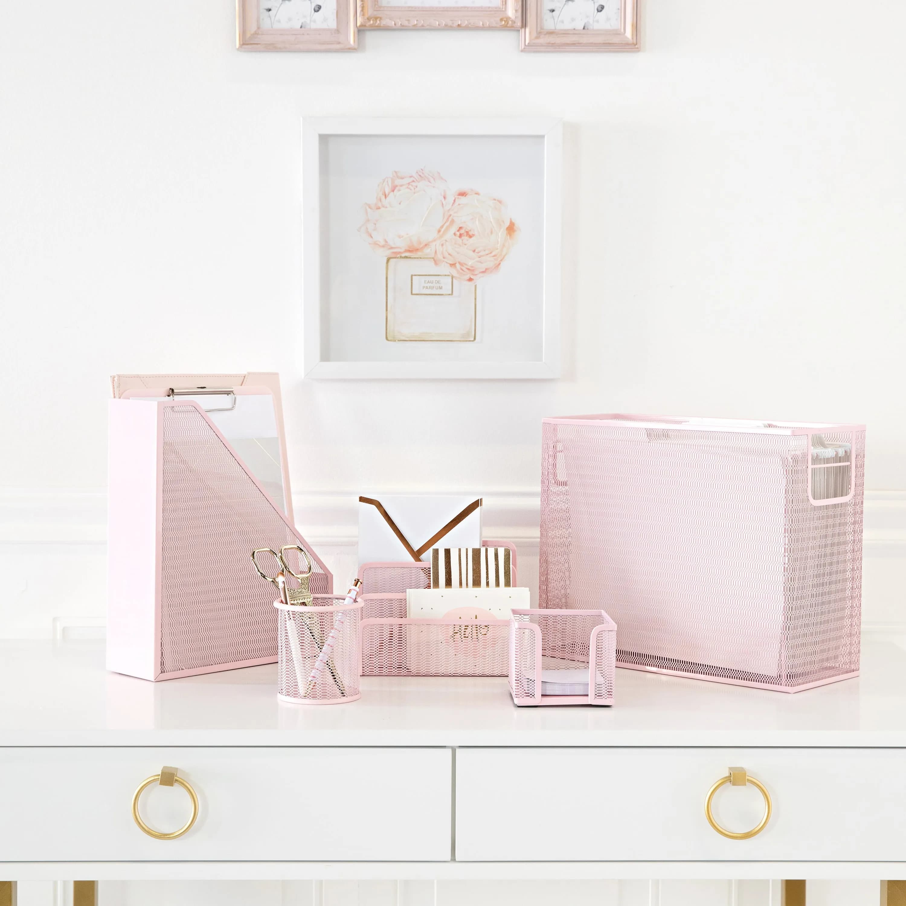 Blu Monaco 5 Piece Pink Office Supplies Desk