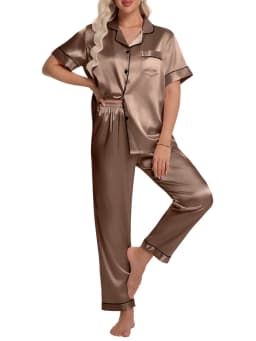 Dakimoe Silk Satin Pajamas Set for Women Two Piece - Thumbnail 1