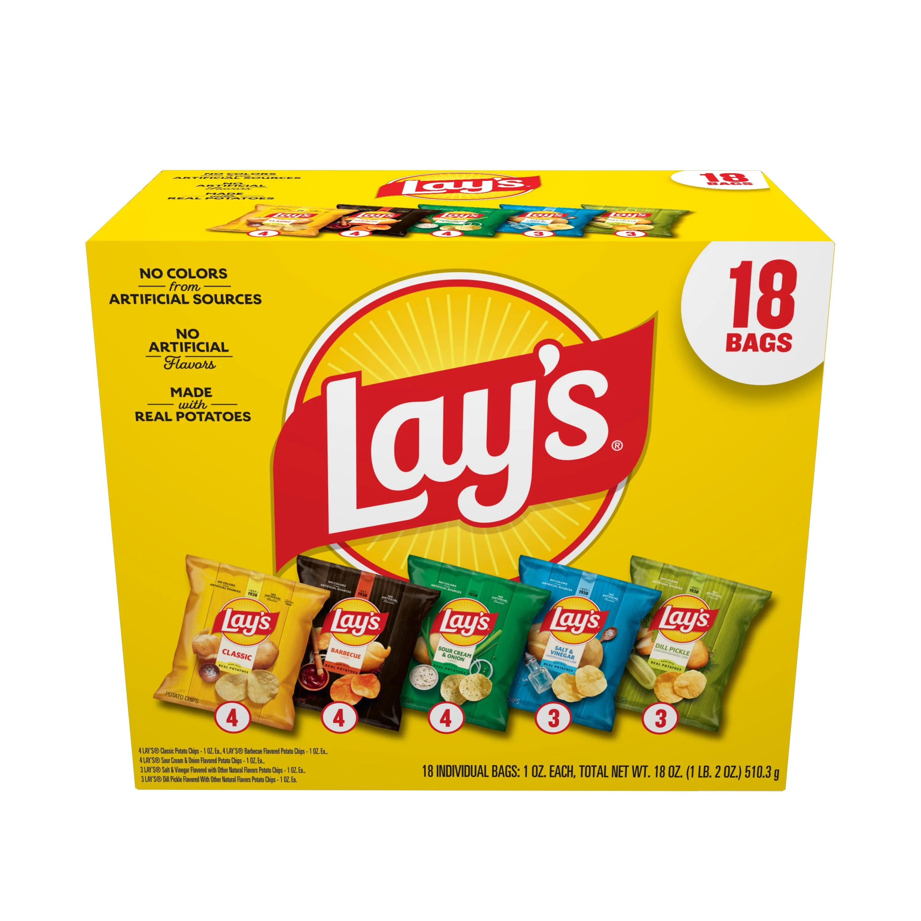 Lays Snacks Mix Potato Chips Variety Pack 1 Oz 18