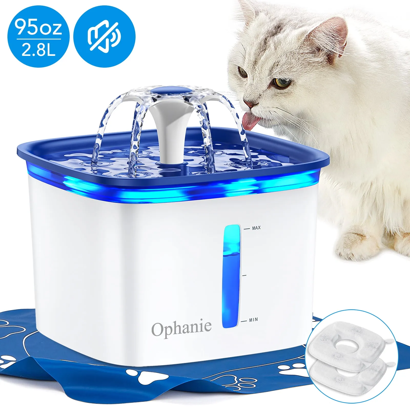 Ophanie 95OZ28L Pet Fountain with Anti Slip Mat