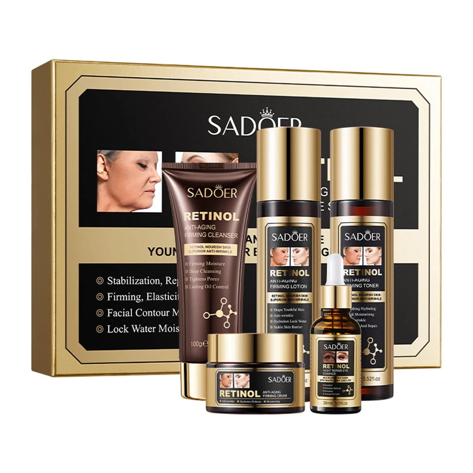 FSTDelivery ! Youthful Rejuvenation Retinol Wrinkle Firming Five Piece Set Skin Care Solution To Regain You
