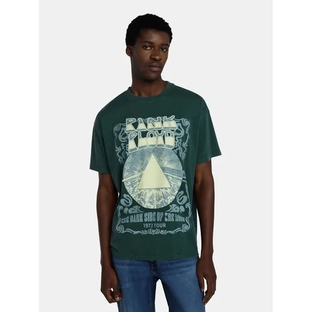 Men's and Big Men's Graphic Mineral Wash Band Tee
